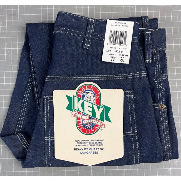 Key Brand Heavyweight Work Dungarees Triple Stitched Rivets 1990's NOS Deadstock - Picture 2 of 14